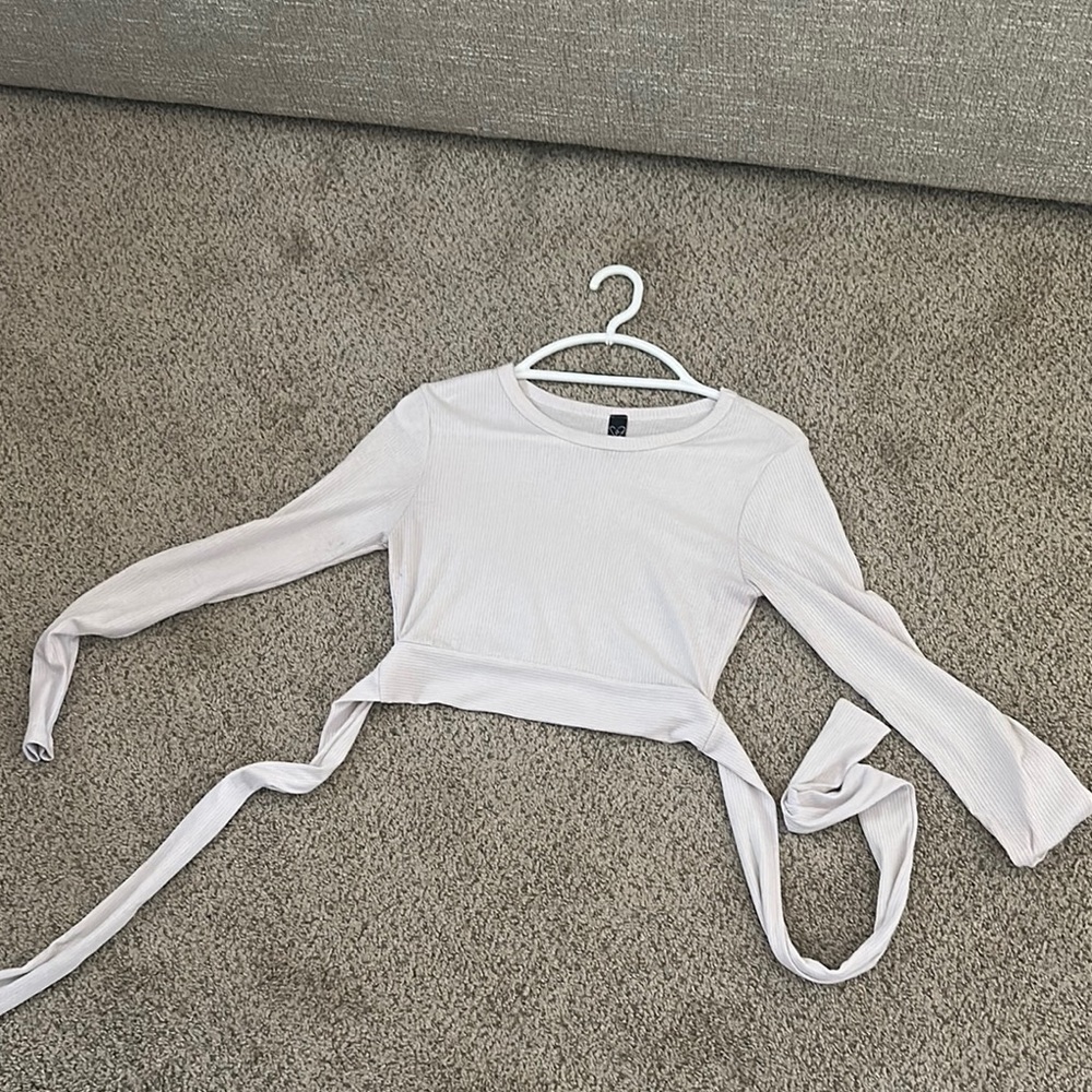 Windsor White Long Sleeve Tie Front Crop Blouse